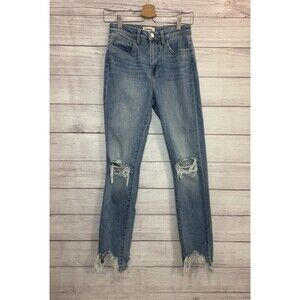 L’Agence  High Rise Straight Leg Light Wash Destroyed Knee Jeans Size 25